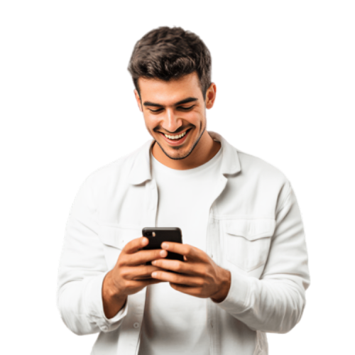 A young man using his mobile to sign up with Trust Signal Options - a global online trading broker